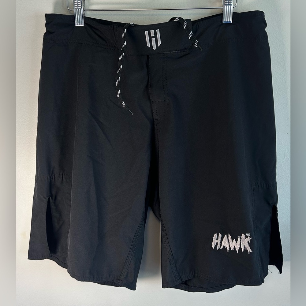 Hawk Fight Shorts MMA Mens Size L Fighting Sports Black Draw String EUC